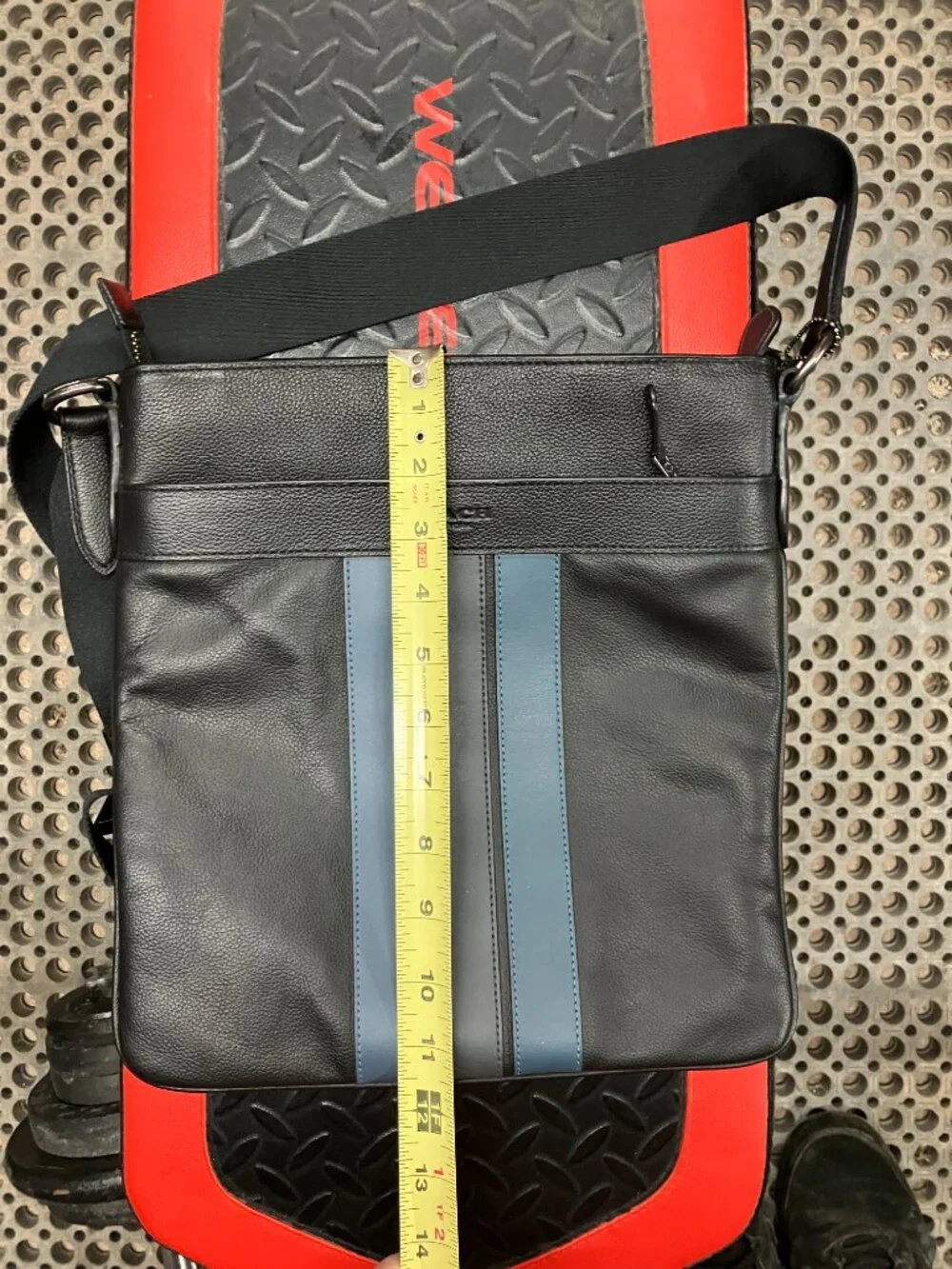 Coach Charles leather crossbody bag with varsity stripe black/midnight messenger